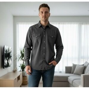 Ely Cattleman Big Man Western Cowboy Long Sleeve Shirt Snap Button Stripe Sz 2X